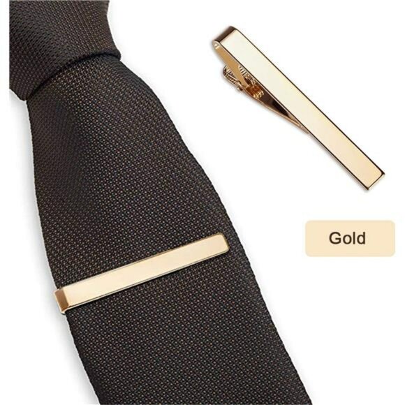 Mens Tie Clip Set 3 Pack Silver Gold Black Metal Bar Clasp Formal Necktie - Picture 5 of 7
